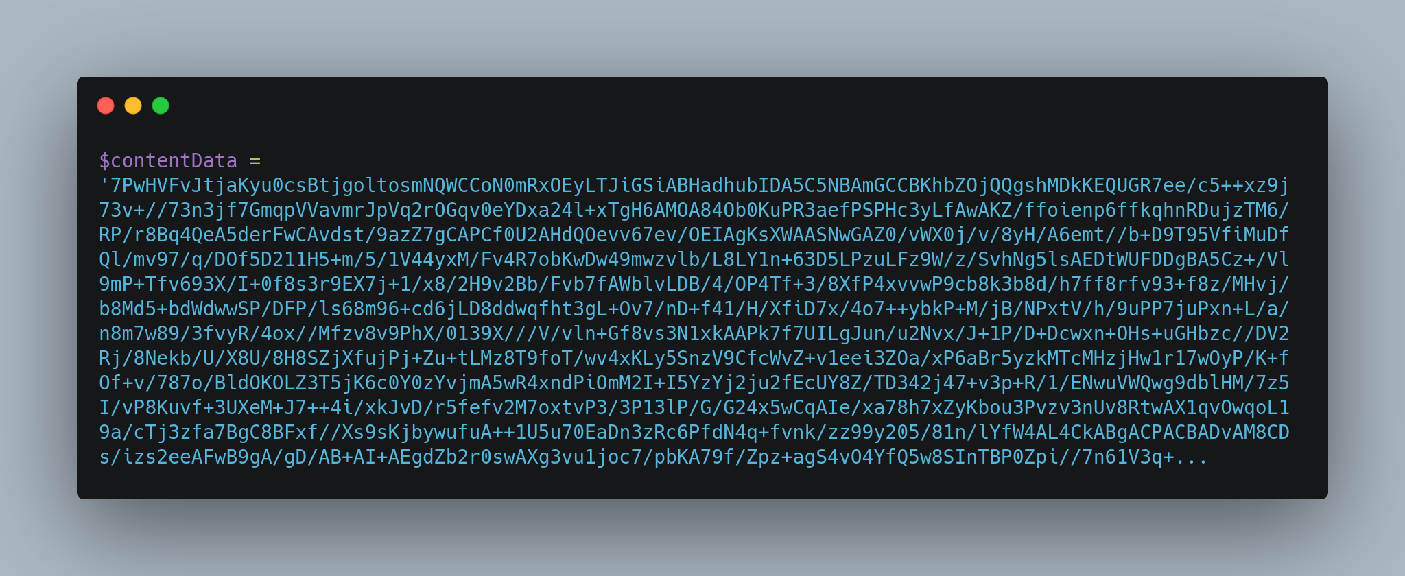 Just few lines of the encoded malicious document