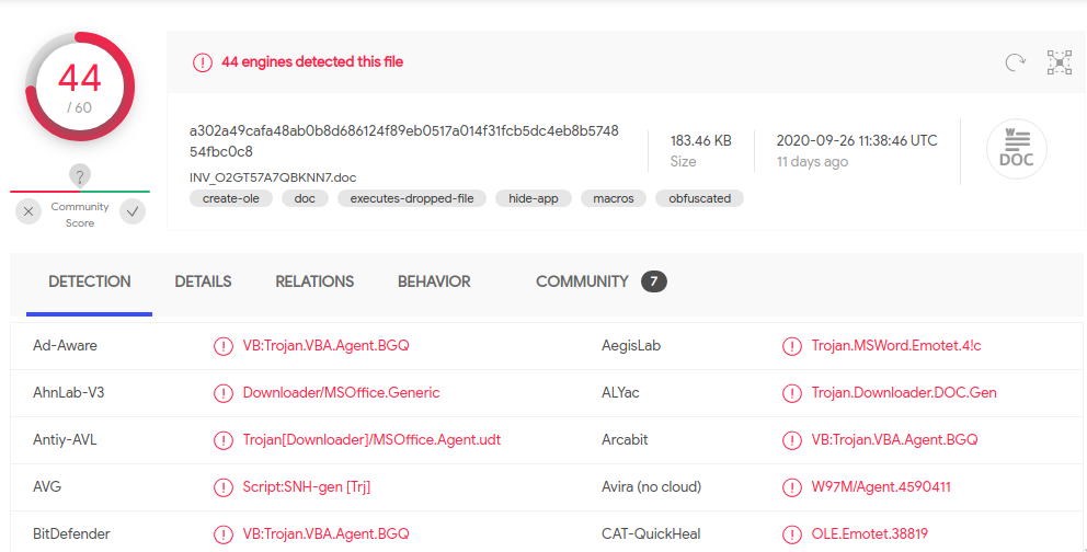 Screenshot from VirusTotal
