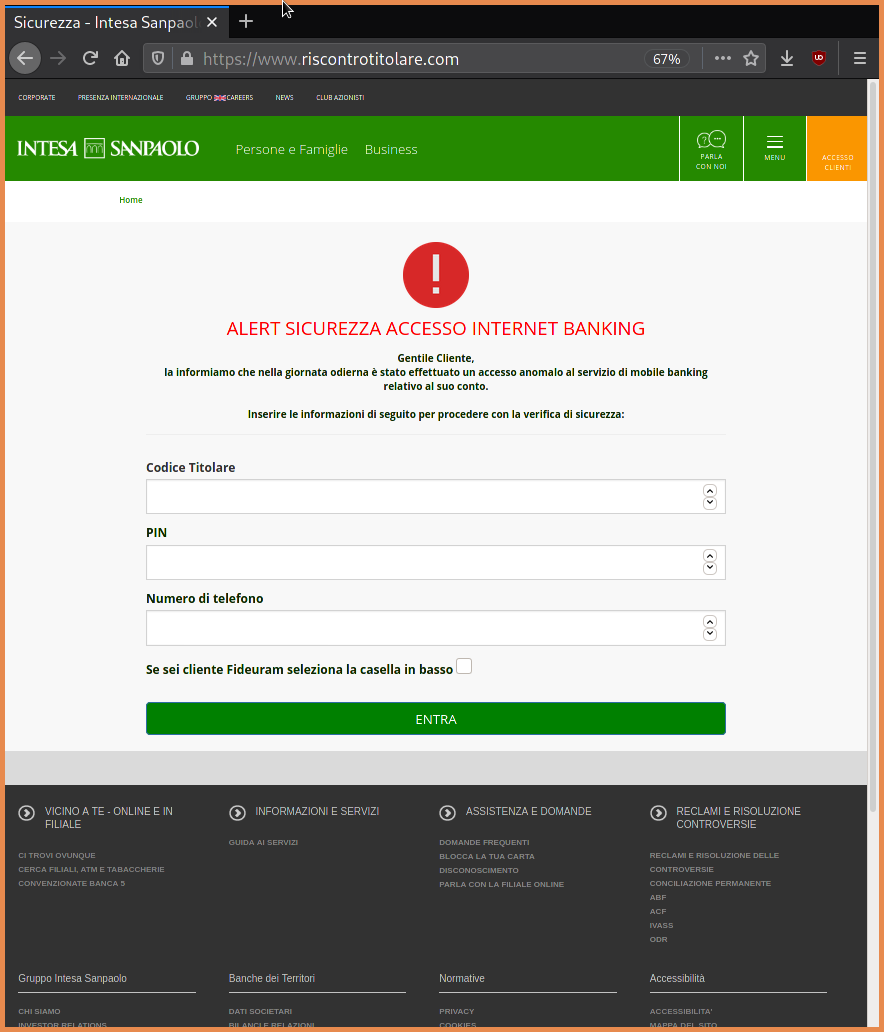 The target of this poc: a phishing page for the Italian bank Intesa Sanpaolo