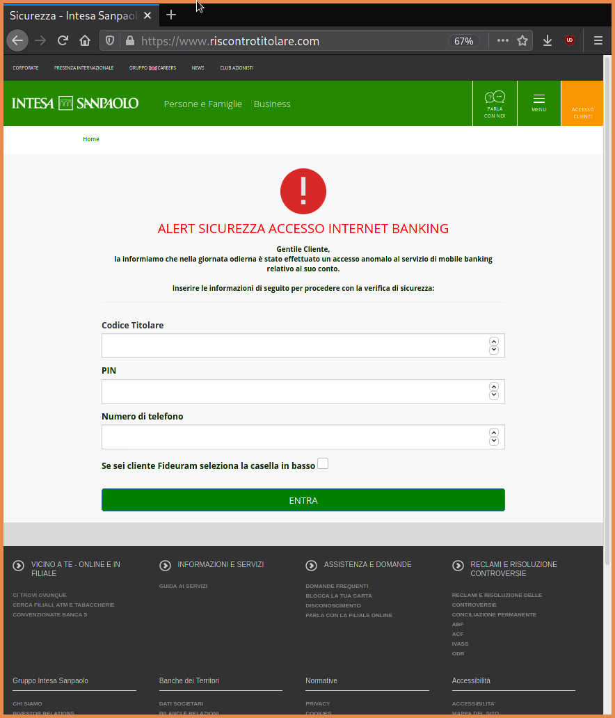 Intesa SanPaolo phishing