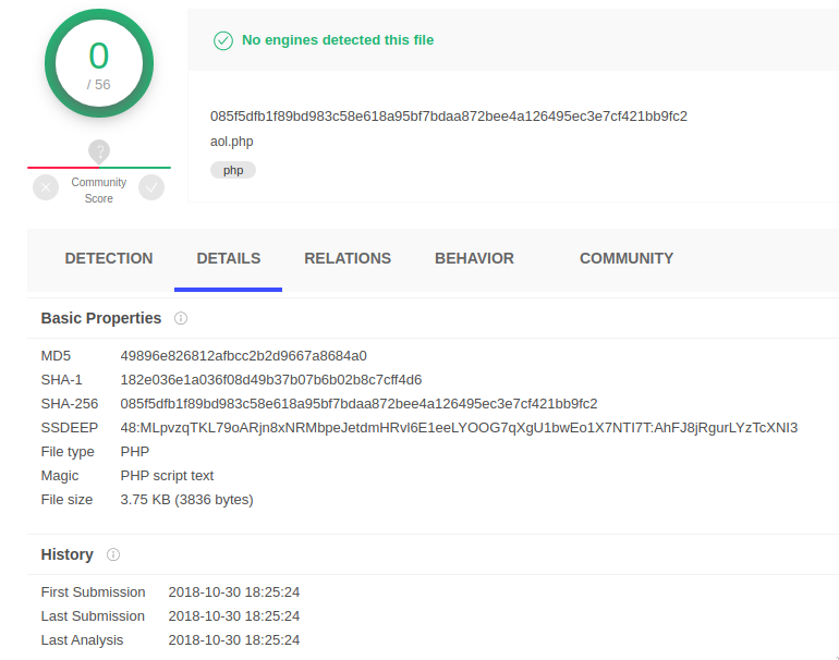 aol.php on VirusTotal
