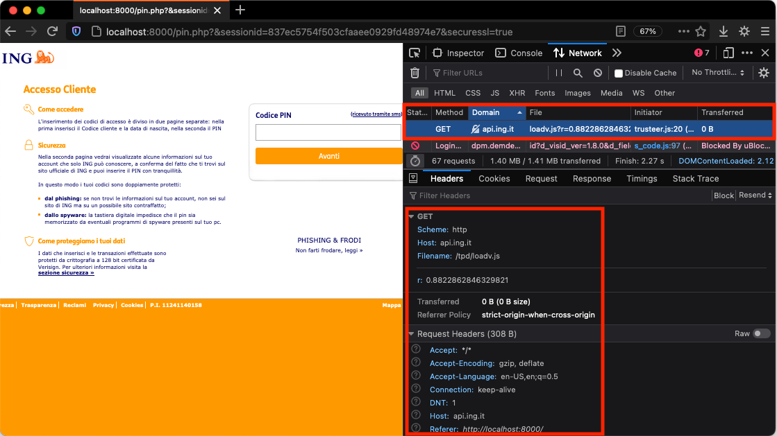 The kit tries to access to the Italian ING APIs