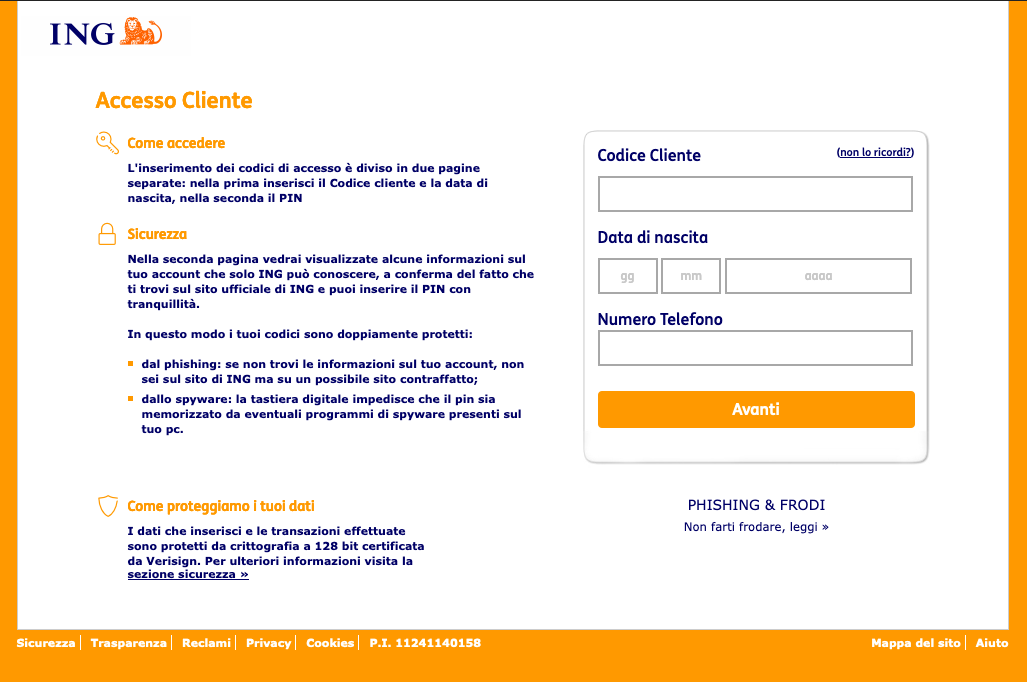 The phishing page