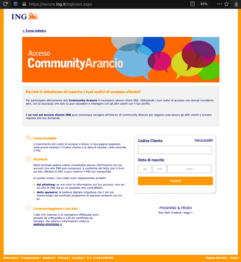 ING Bank login for Italian customers